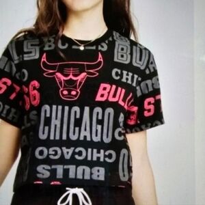#299 NBA Chicago Bulls crop short sleeve tee crew neck